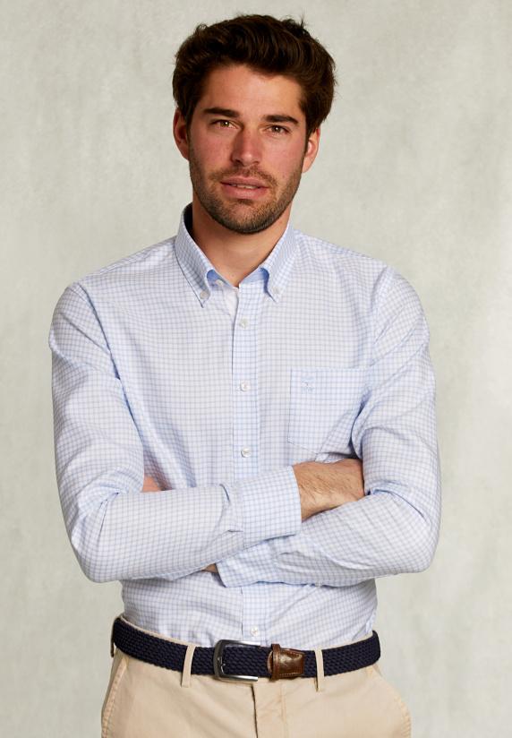 river woods Custom fit geruit hemd blauw/wit