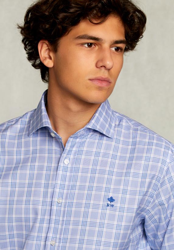 River Woods Custom Fit Geruit Hemd Blauw/wit