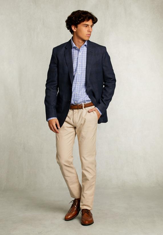 River Woods Custom Fit Geruit Hemd Blauw/wit