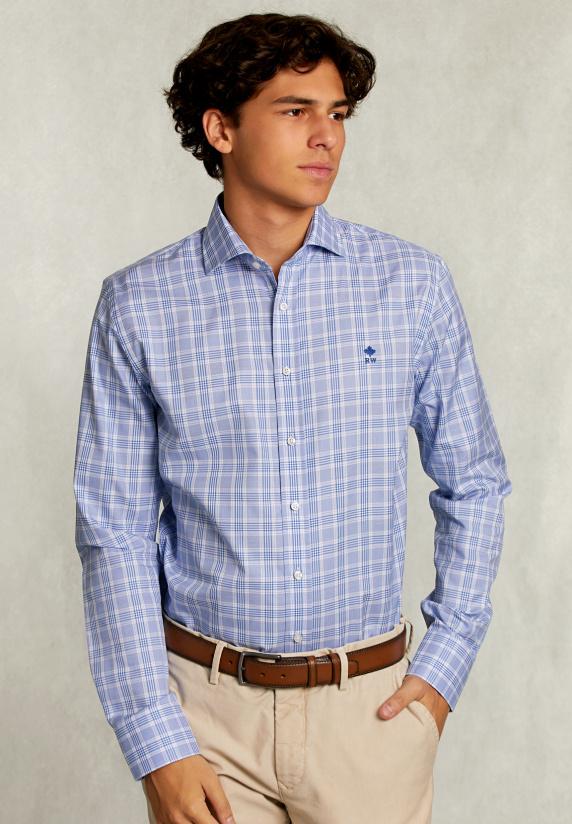 river woods Custom fit geruit hemd blauw/wit