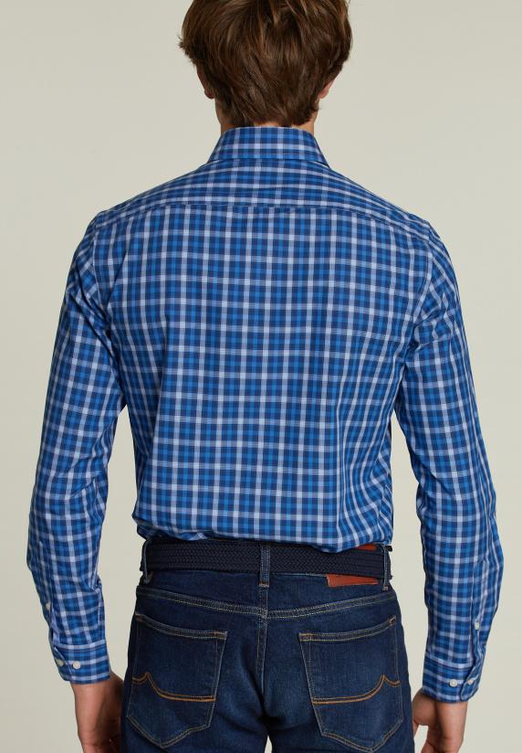 River Woods Custom Fit Geruit Hemd Blauw/wit