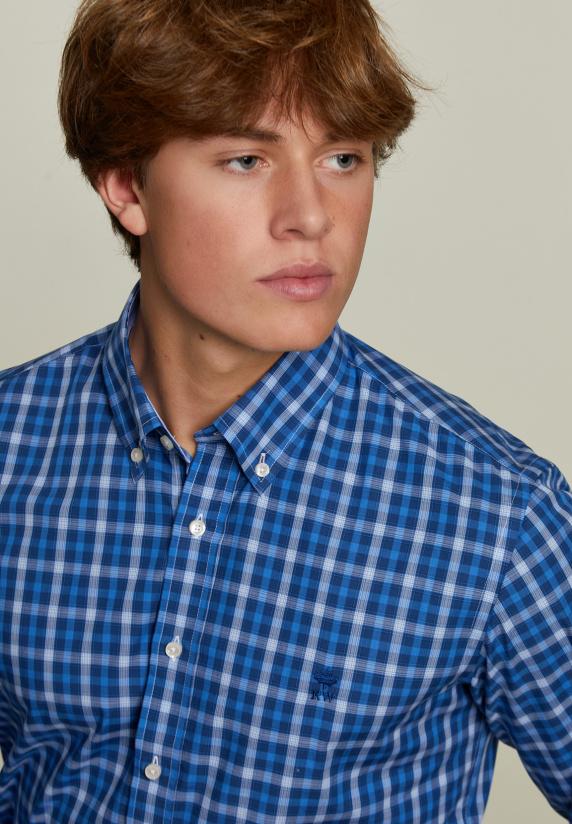 River Woods Custom Fit Geruit Hemd Blauw/wit