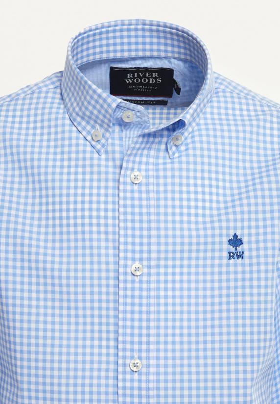 River Woods Custom Fit Geruit Hemd Blauw/wit
