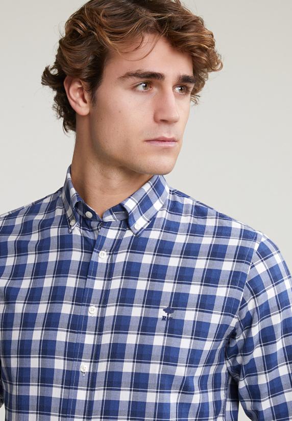 River Woods Custom Fit Geruit Hemd Blauw/wit