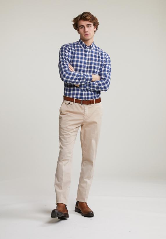 River Woods Custom Fit Geruit Hemd Blauw/wit