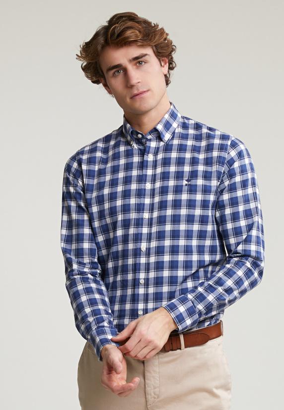 river woods Custom fit geruit hemd blauw/wit