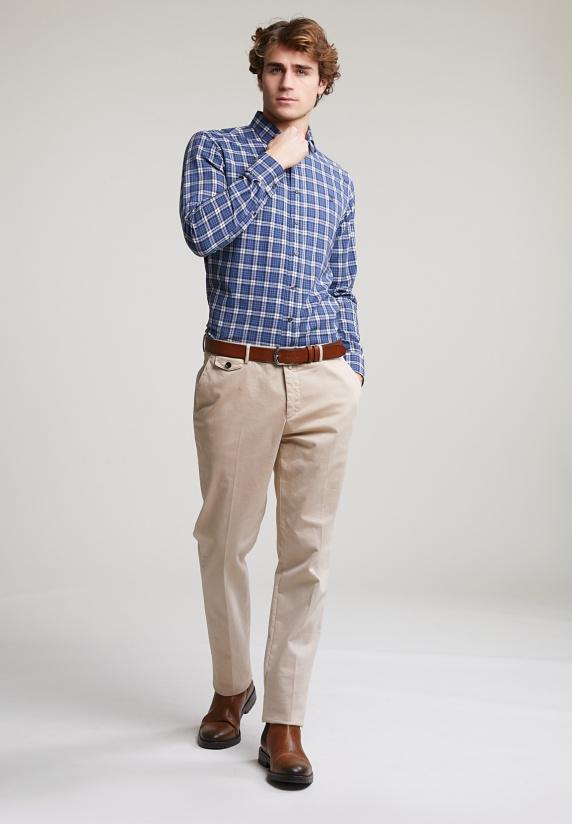 River Woods Custom Fit Geruit Hemd Blauw/wit