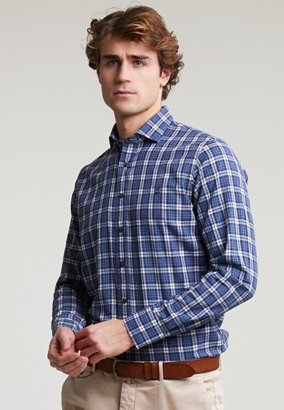 river woods Custom fit geruit hemd blauw/wit