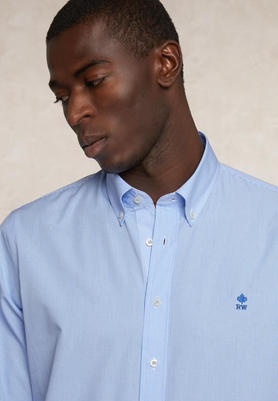 River Woods Custom Fit Geruit Hemd Blauw/wit