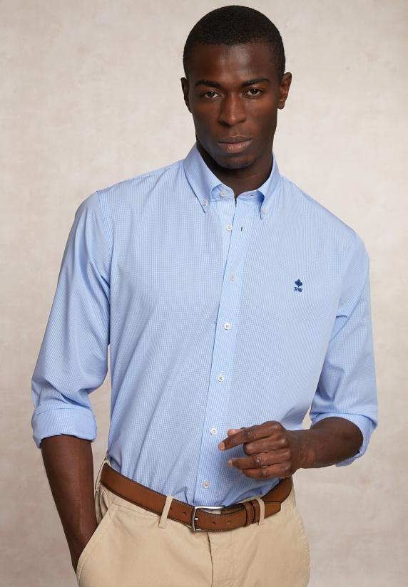 river woods Custom fit geruit hemd blauw/wit