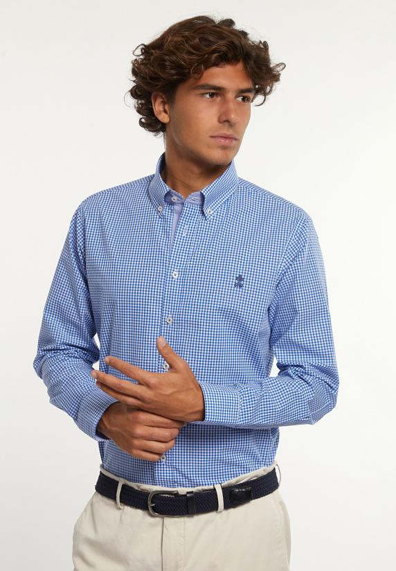 river woods Custom fit geruit hemd blauw/wit