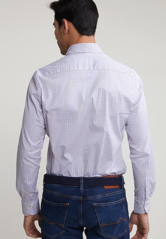 River Woods Custom Fit Geruit Hemd Bruin/blauw