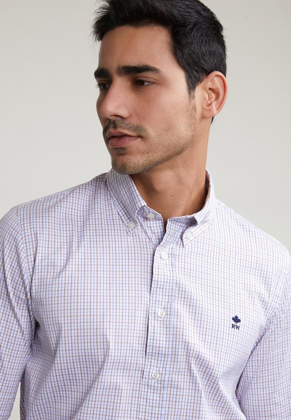 River Woods Custom Fit Geruit Hemd Bruin/blauw