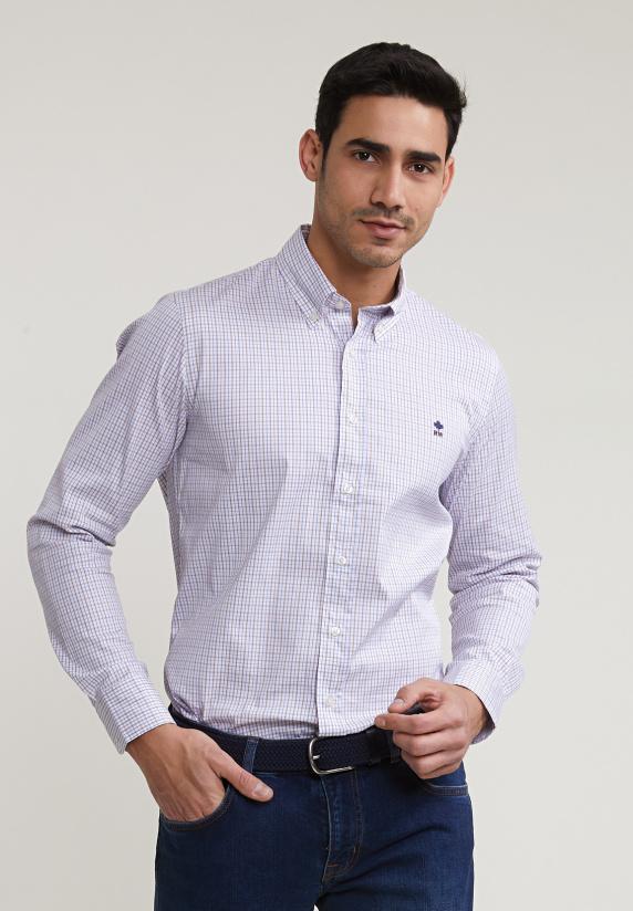 River Woods Custom Fit Geruit Hemd Bruin/blauw