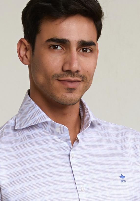 River Woods Custom Fit Geruit Hemd Bruin/wit