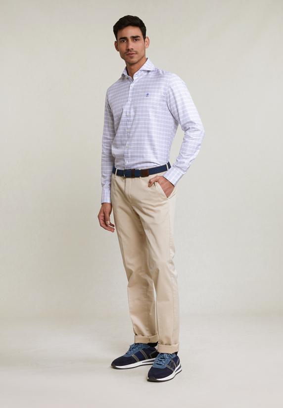 River Woods Custom Fit Geruit Hemd Bruin/wit