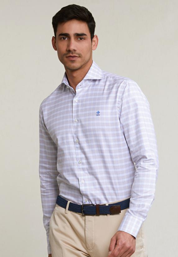 River Woods Custom Fit Geruit Hemd Bruin/wit