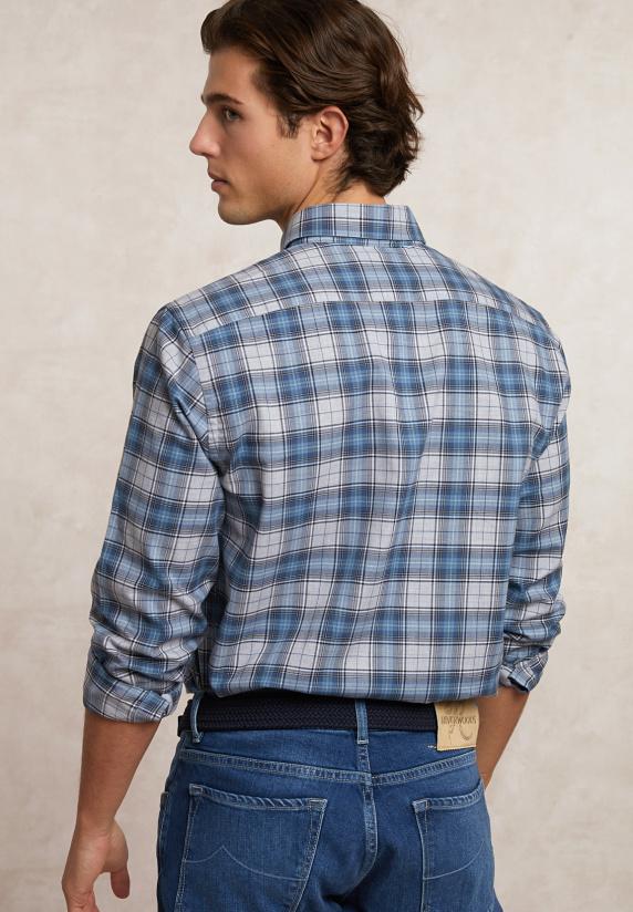 River Woods Custom Fit Geruit Hemd Grijs/blauw