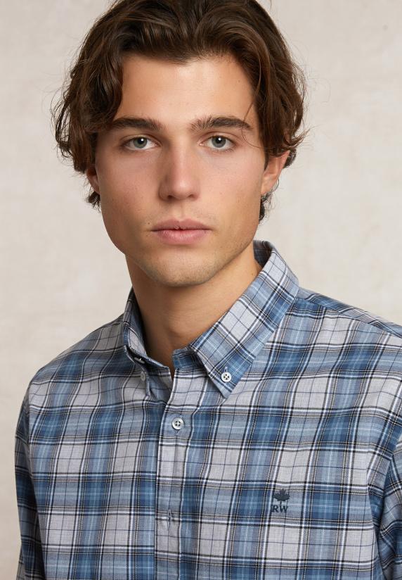 River Woods Custom Fit Geruit Hemd Grijs/blauw