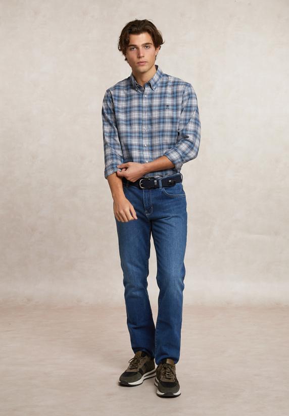 River Woods Custom Fit Geruit Hemd Grijs/blauw