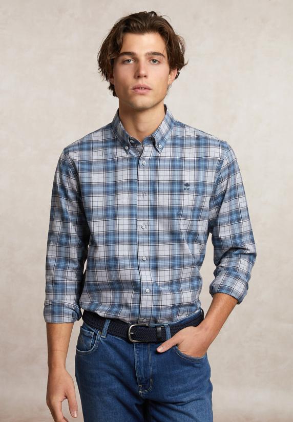 river woods Custom fit geruit hemd grijs/blauw