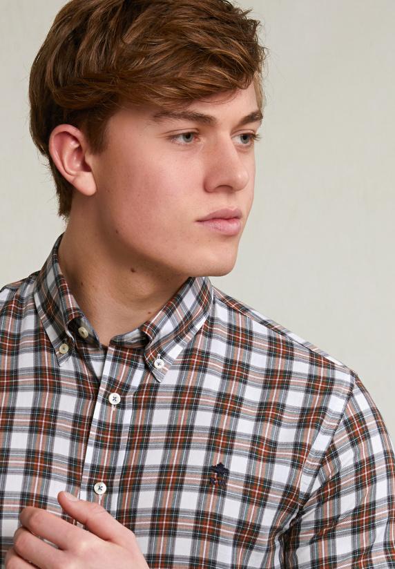 River Woods Custom Fit Geruit Hemd Groen/beige