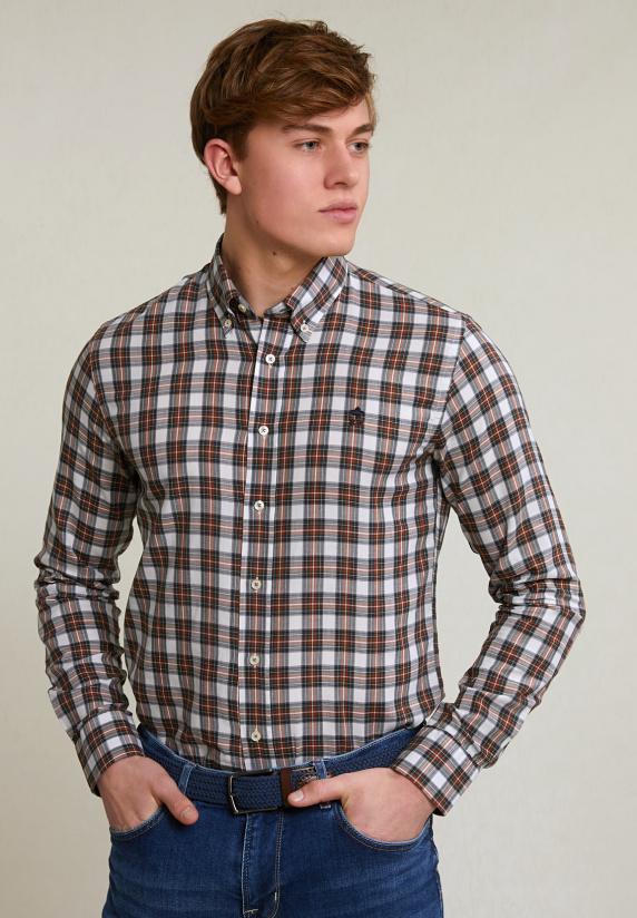 river woods Custom fit geruit hemd groen/beige