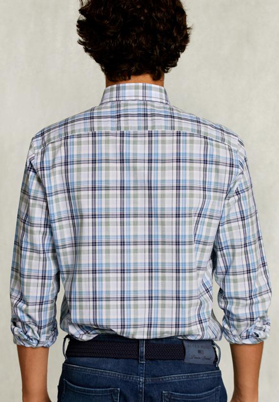 River Woods Custom Fit Geruit Hemd Groen/blauw