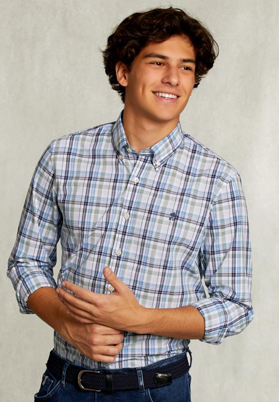 river woods Custom fit geruit hemd groen/blauw