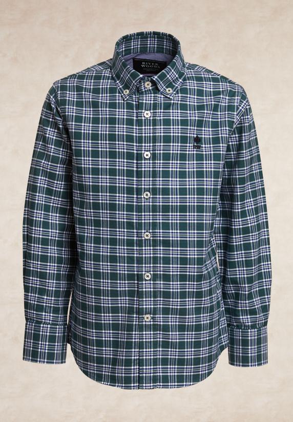 river woods Custom fit geruit hemd groen/blauw