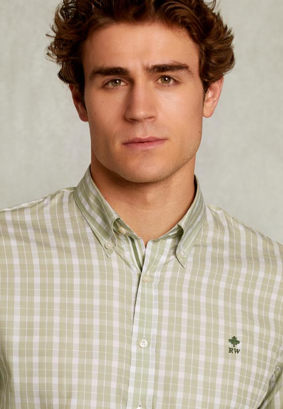 River Woods Custom Fit Geruit Hemd Groen/wit