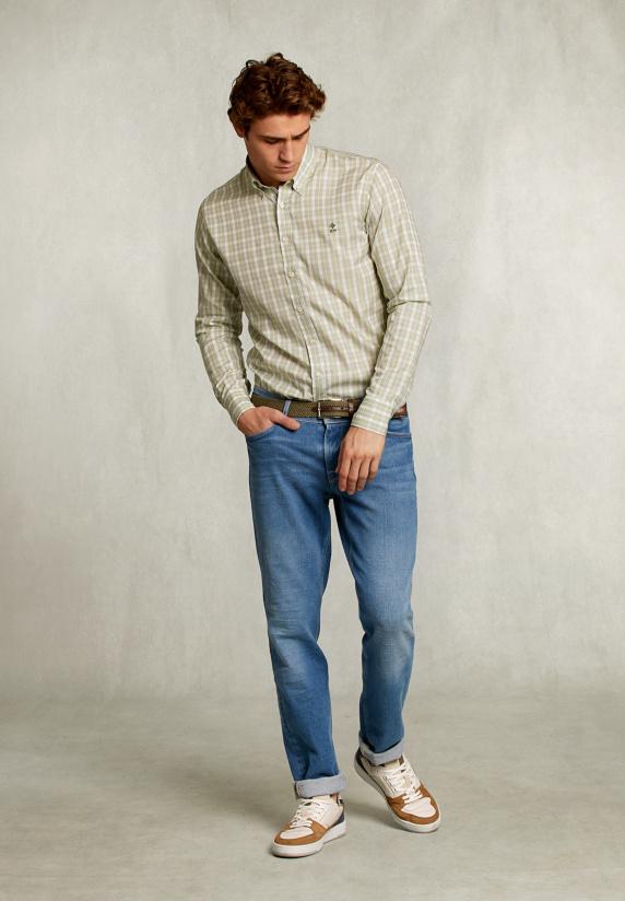 River Woods Custom Fit Geruit Hemd Groen/wit