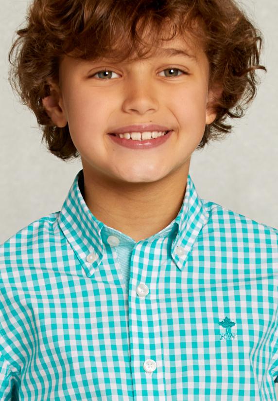 River Woods Custom Fit Geruit Hemd Groen/wit