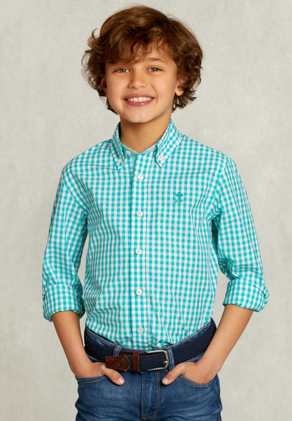 River Woods Custom Fit Geruit Hemd Groen/wit