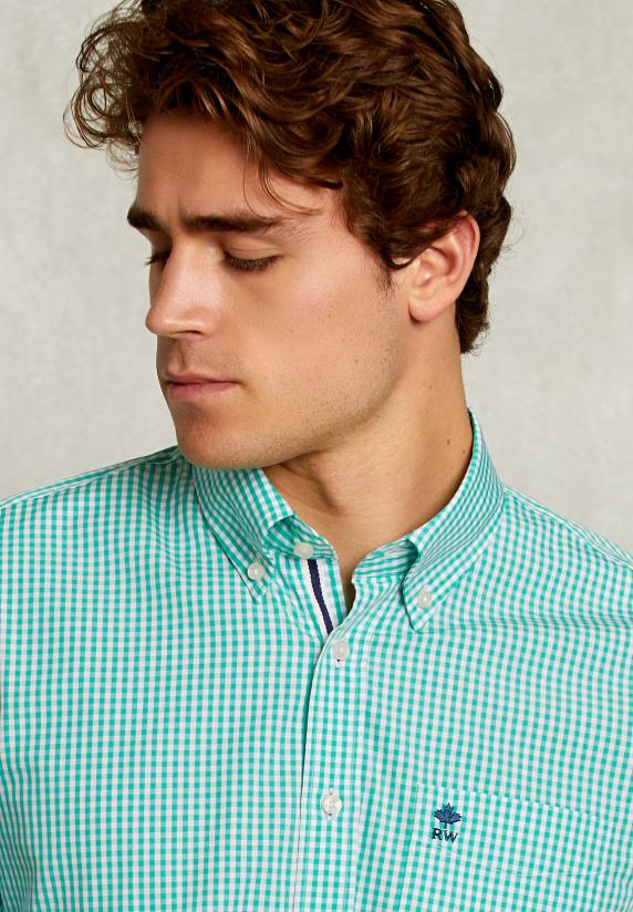 River Woods Custom Fit Geruit Hemd Groen/wit