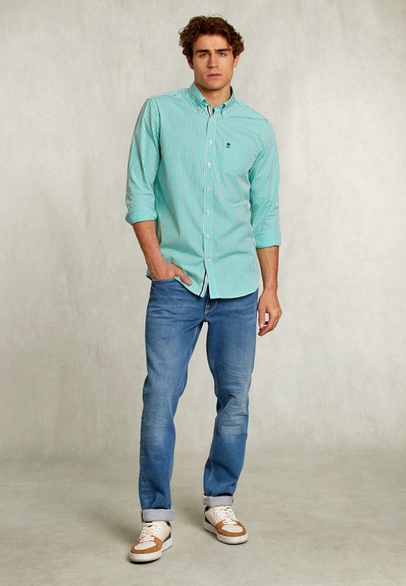 River Woods Custom Fit Geruit Hemd Groen/wit