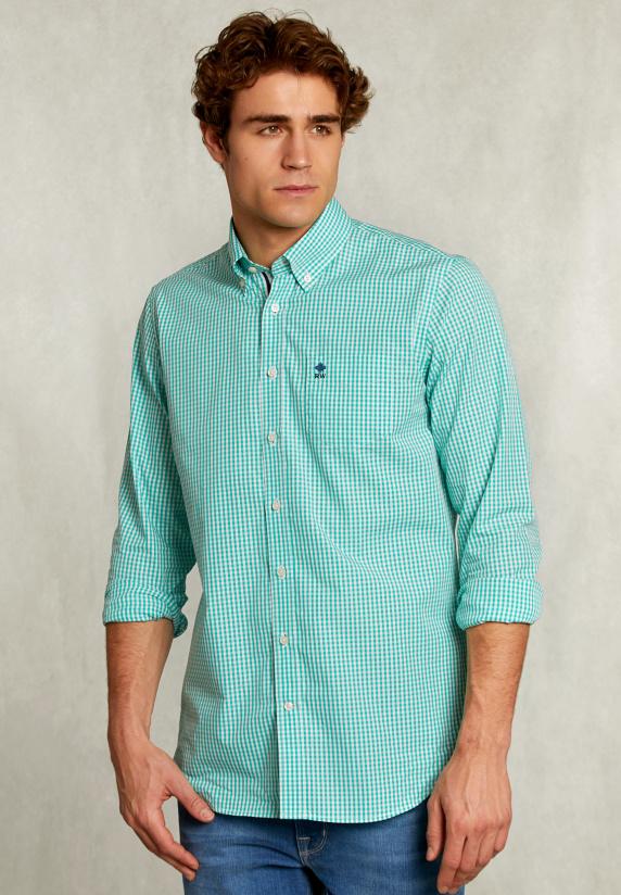 river woods Custom fit geruit hemd groen/wit