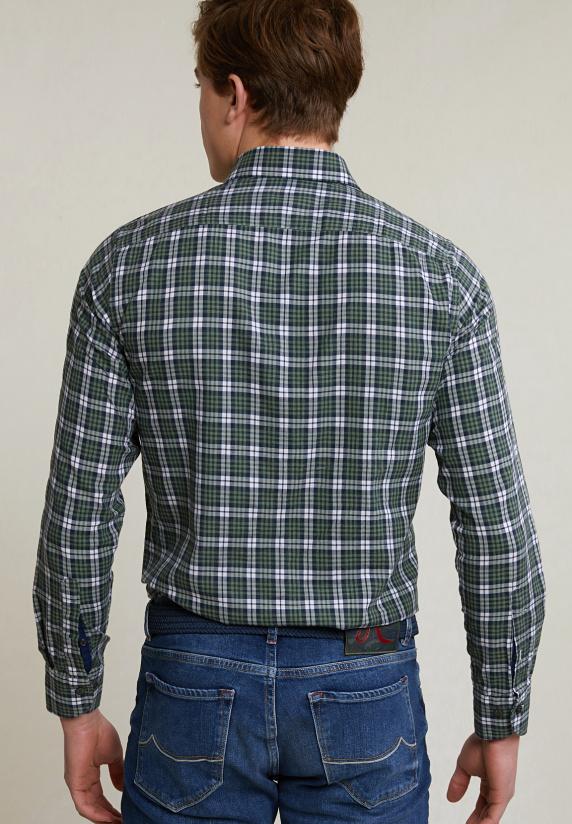 River Woods Custom Fit Geruit Hemd Groen/wit