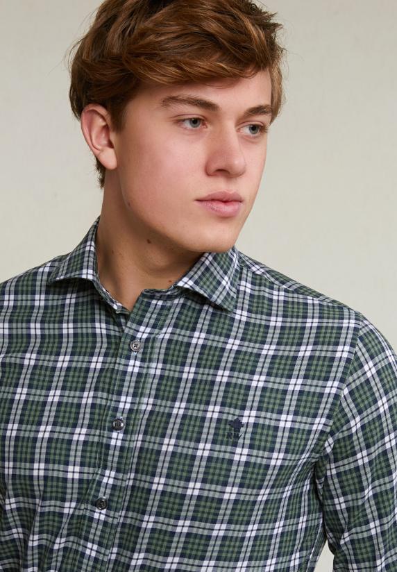 River Woods Custom Fit Geruit Hemd Groen/wit