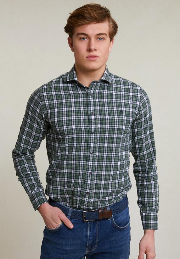 river woods Custom fit geruit hemd groen/wit