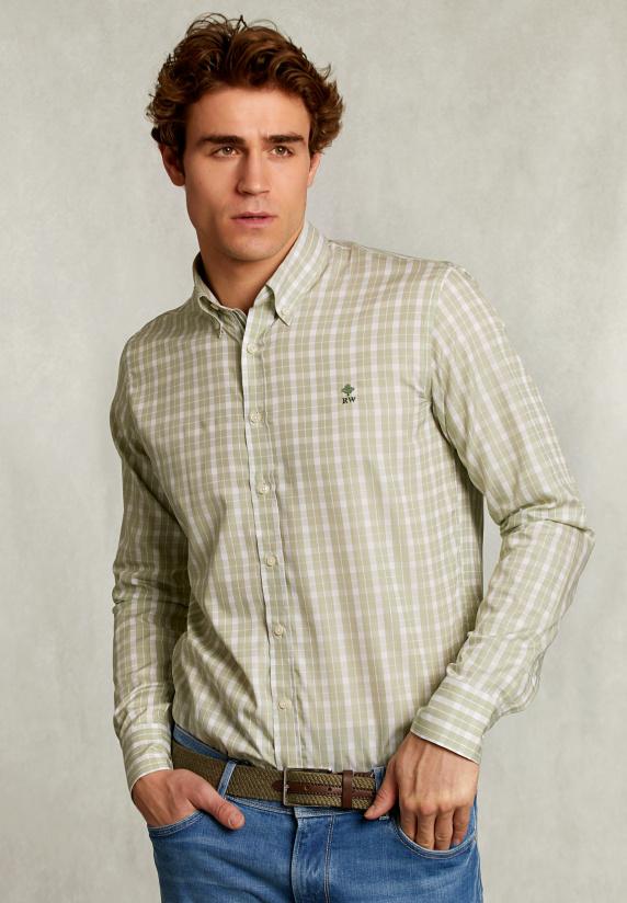 river woods Custom fit geruit hemd groen/wit