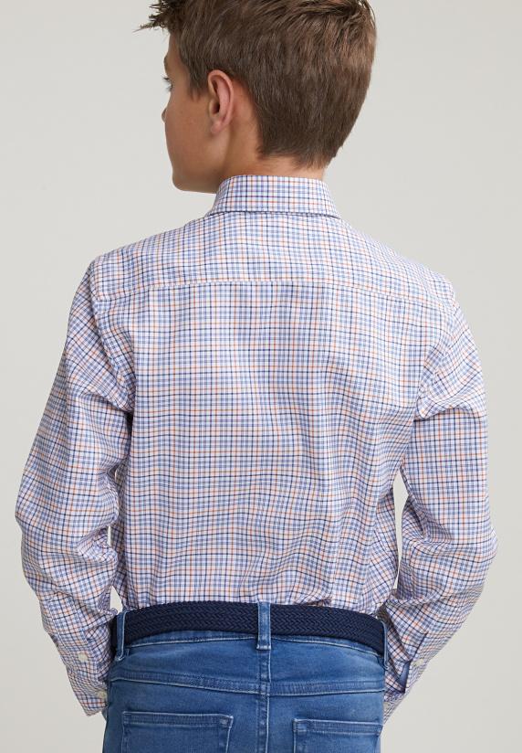 River Woods Custom Fit Geruit Hemd Oranje/blauw