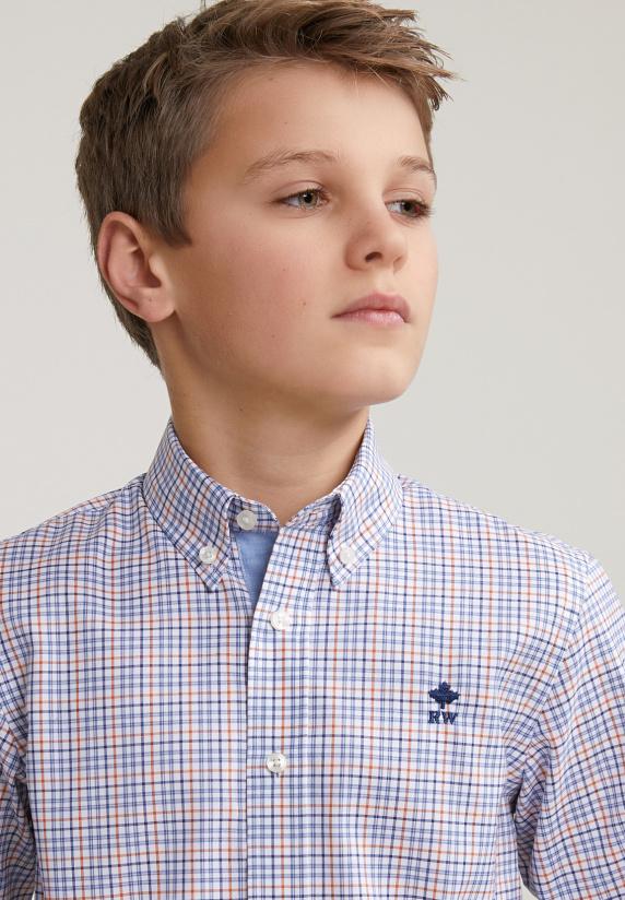 River Woods Custom Fit Geruit Hemd Oranje/blauw