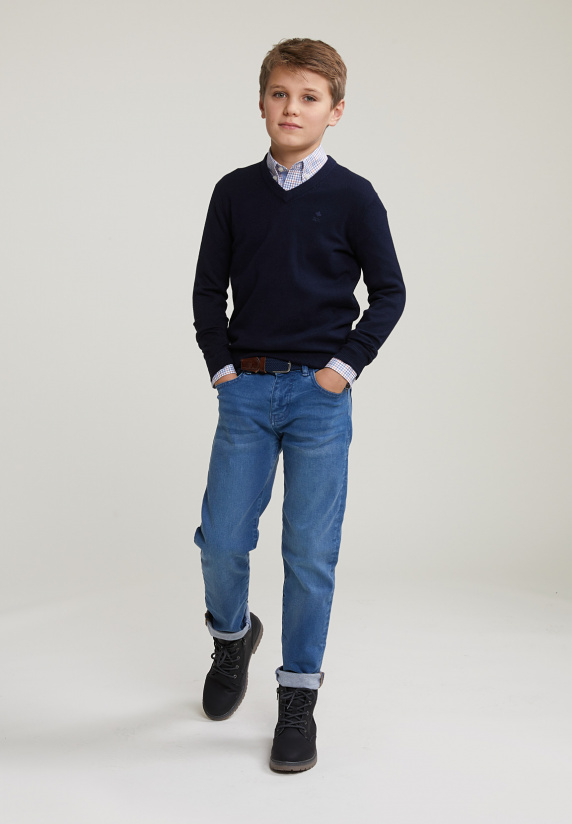 River Woods Custom Fit Geruit Hemd Oranje/blauw