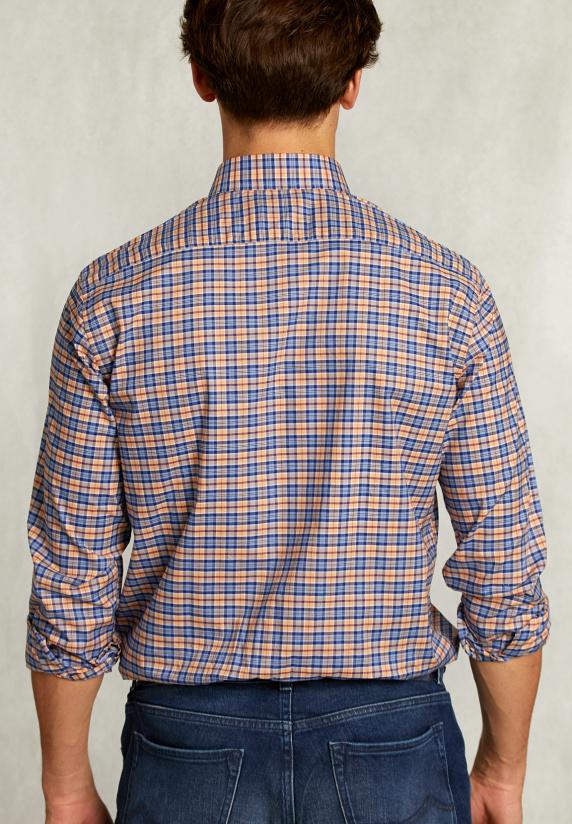 River Woods Custom Fit Geruit Hemd Oranje/blauw