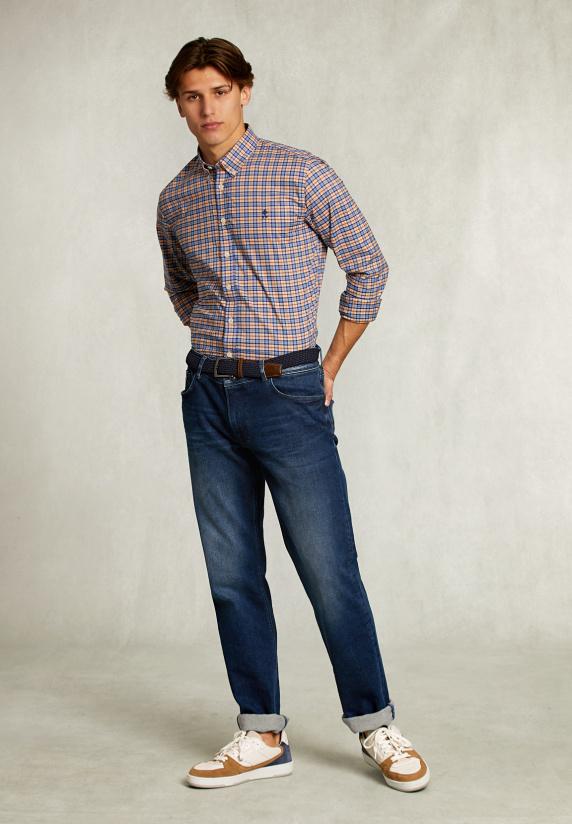 River Woods Custom Fit Geruit Hemd Oranje/blauw