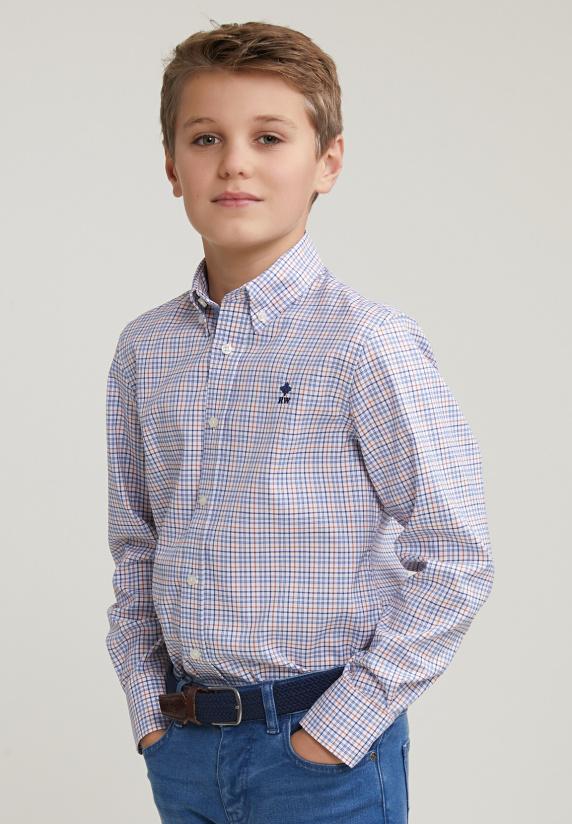 river woods Custom fit geruit hemd oranje/blauw