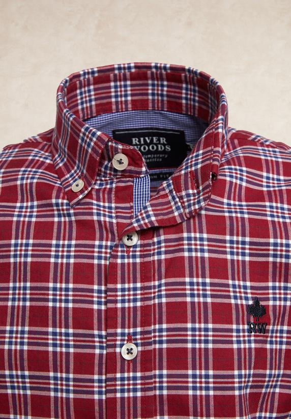 River Woods Custom Fit Geruit Hemd Rood/blauw