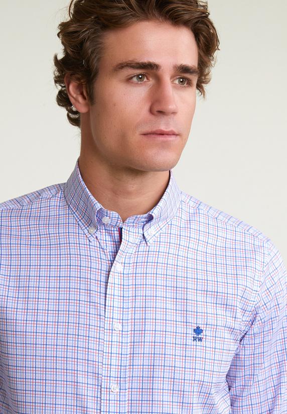 River Woods Custom Fit Geruit Hemd Rood/blauw