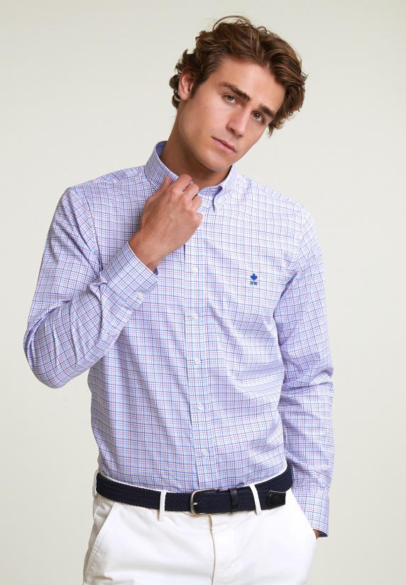 river woods Custom fit geruit hemd rood/blauw